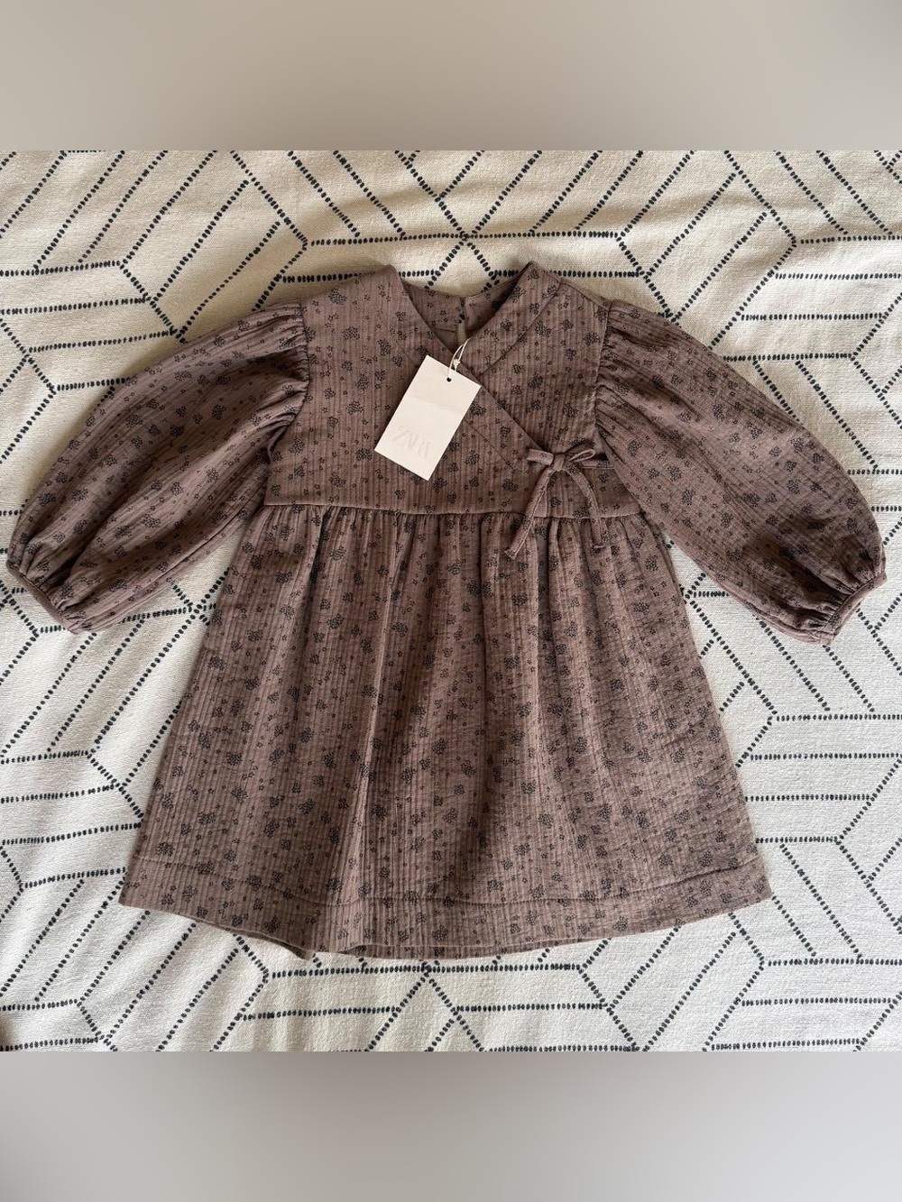 Zara Dusty Mauve Floral Puff-Sleeve Tie-Front Blouse